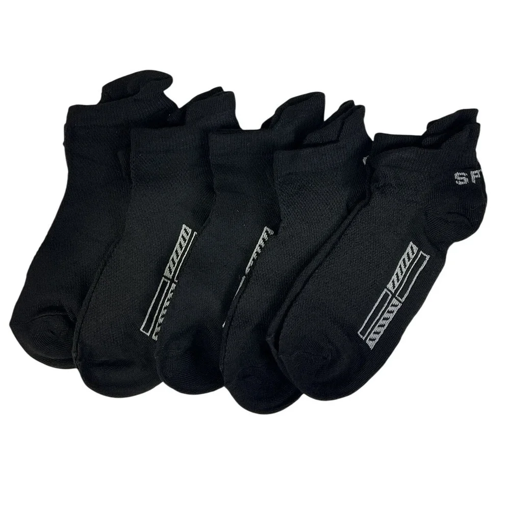 Mens Black Ankle Socks Lot‎ of 6 Athletic Cushioned Performance Socks One Size